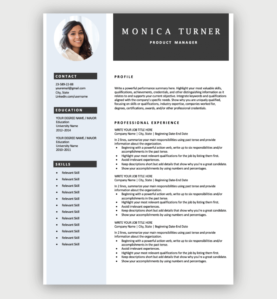 free word professional resume template