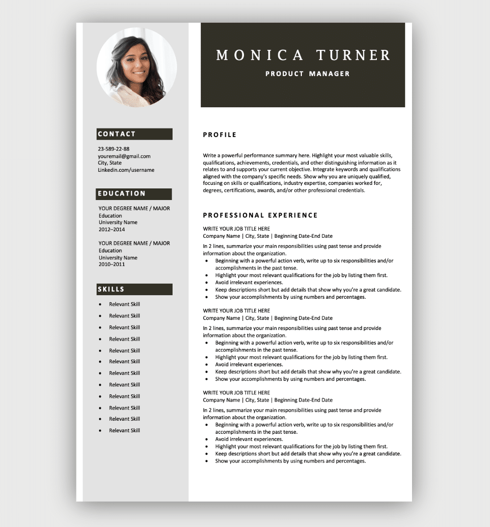 free professional looking resume templates