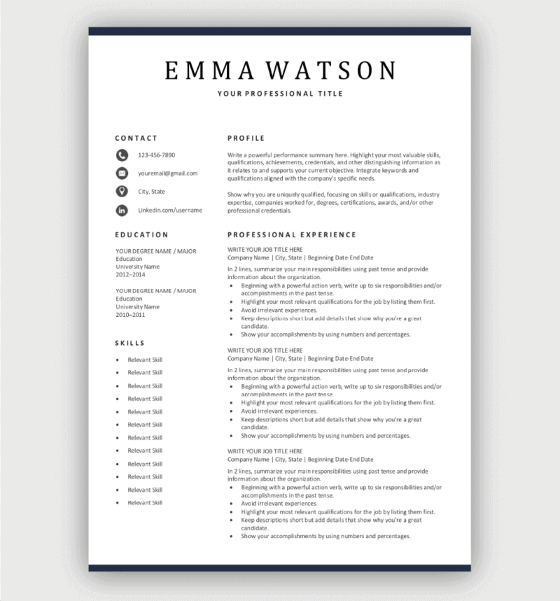 Resume template free download word