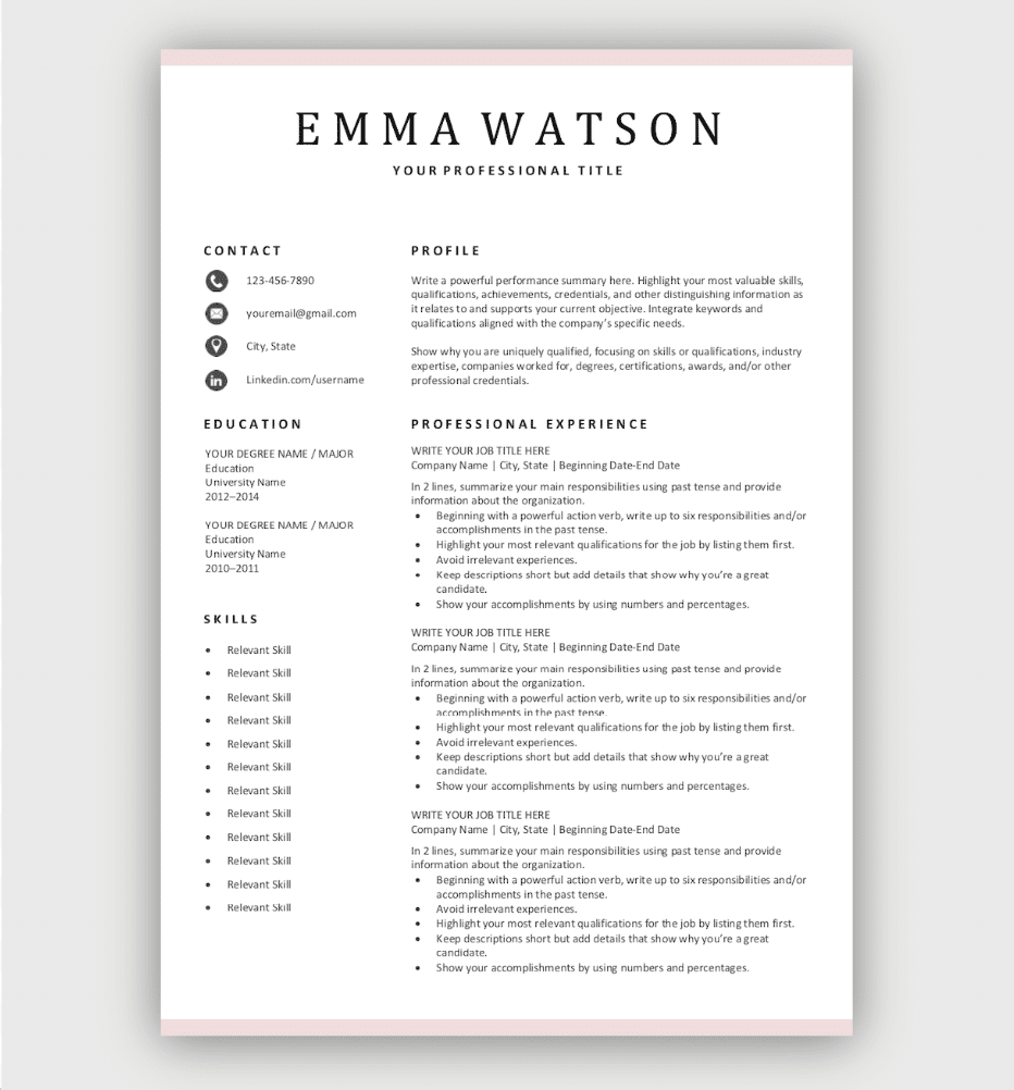 Simple Resume Template Download For Free