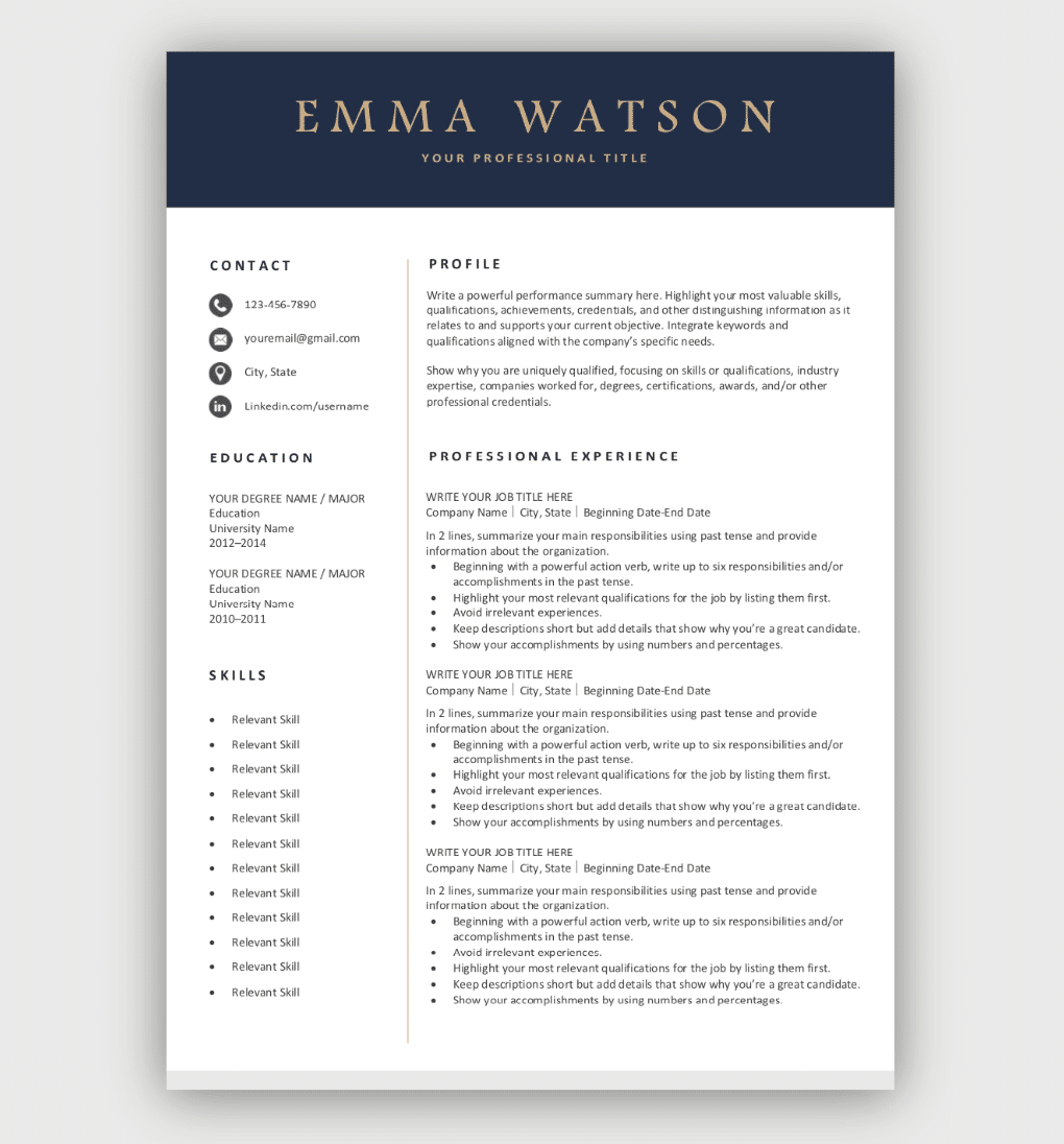 Professional Resume Template Free Download Easytoedit