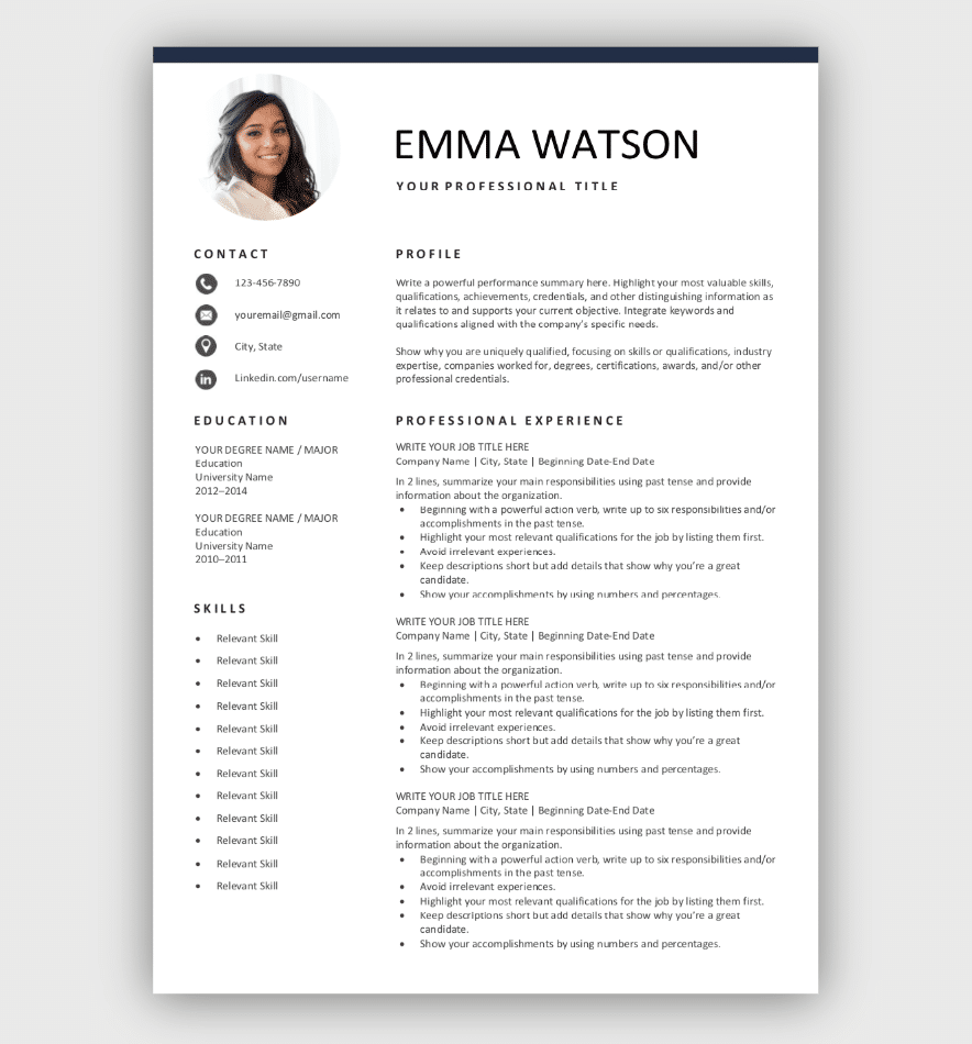 Free Resume Template with Photo