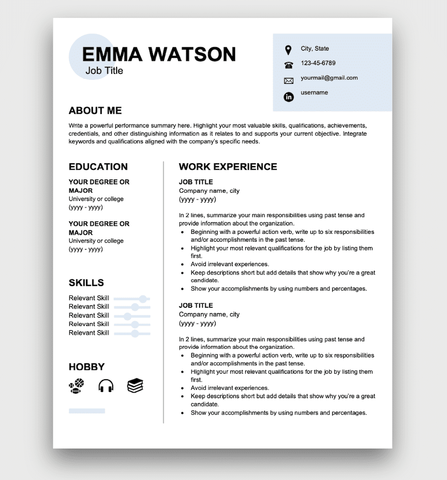 what to write in about me for resume