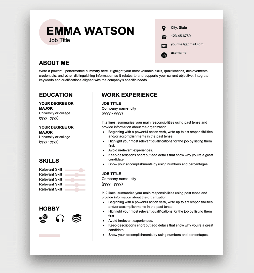 Free Cv Describing Job Role