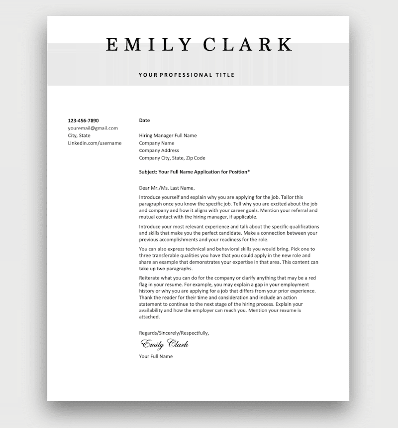 cover letter template word free download