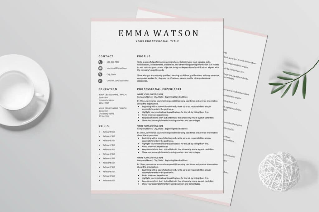 2 page resume format download in ms word