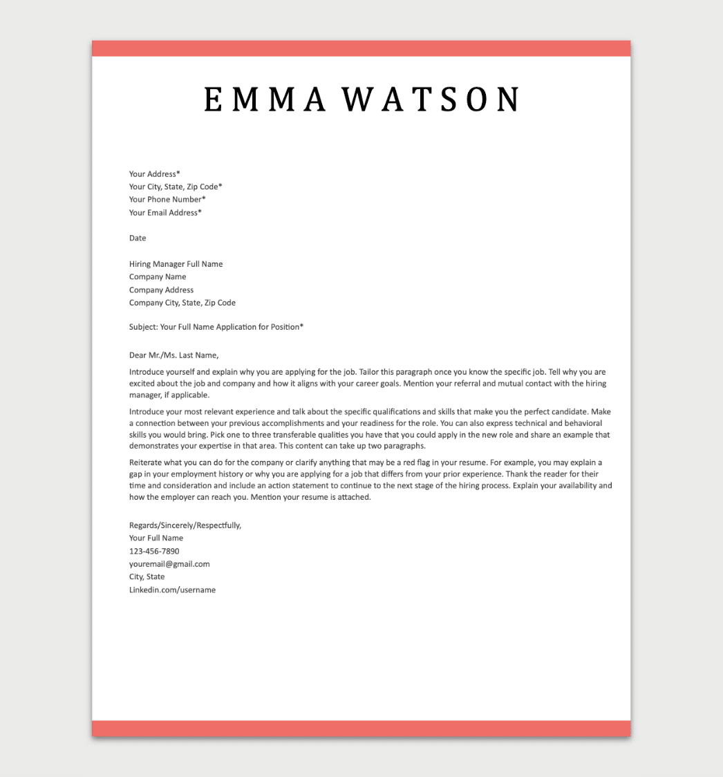 Simple Cover Letter Coral