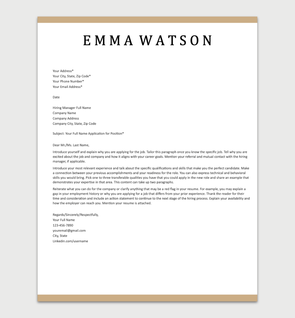 Simple Cover Letter Gold