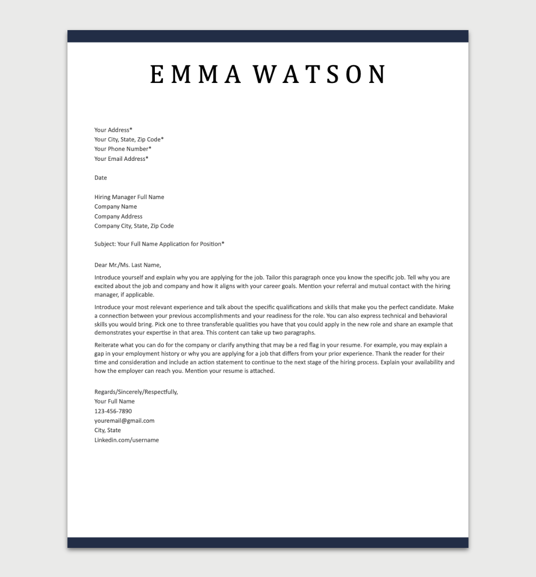 Simple Cover Letter Navy